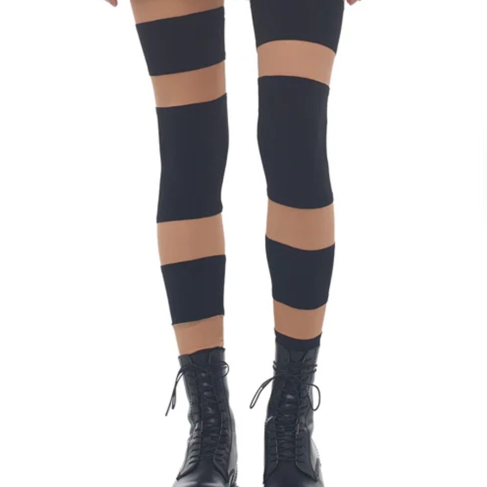 Black and Tan(see through) Striped Leggings